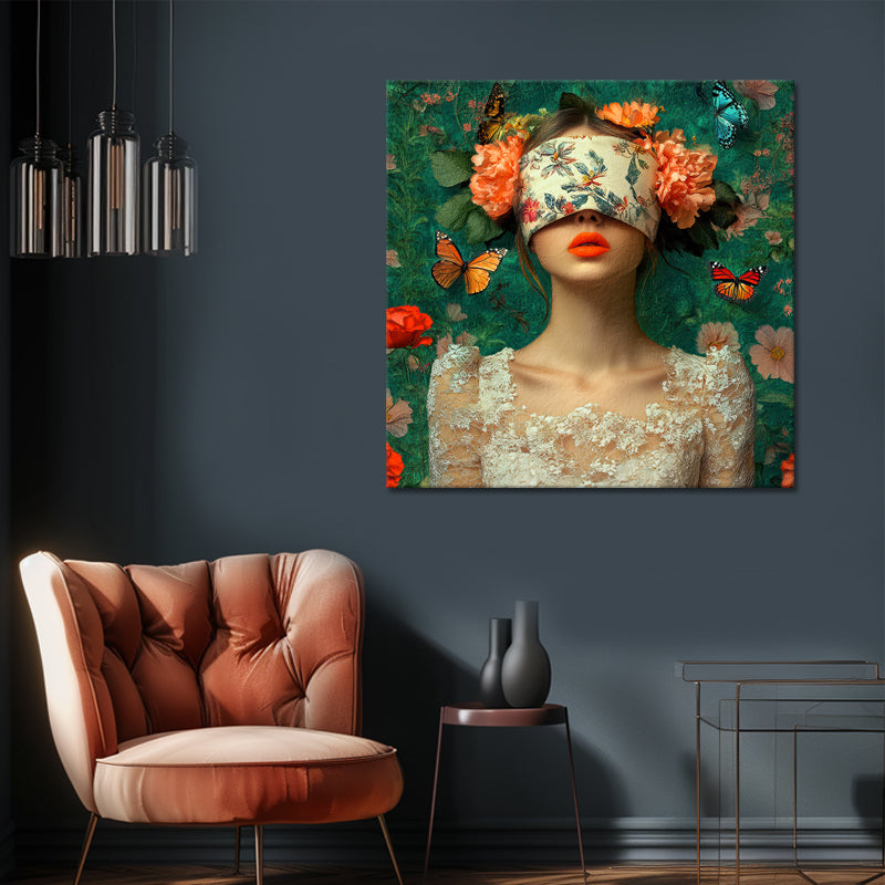 Vrouw met bloemen over ogen