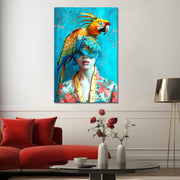 Schilderij vrouw met papegaai