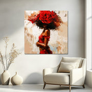 Vrouw met rode bloemen