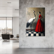 Vrouw met Kraanvogel schilderij