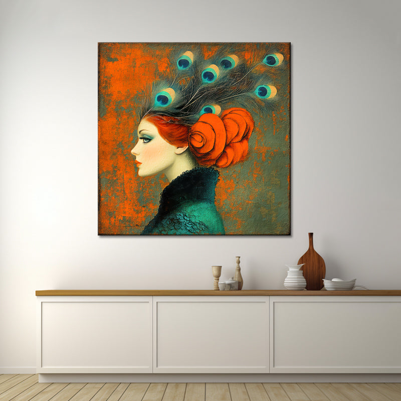 Frau mit Pfauenfedern Kunst