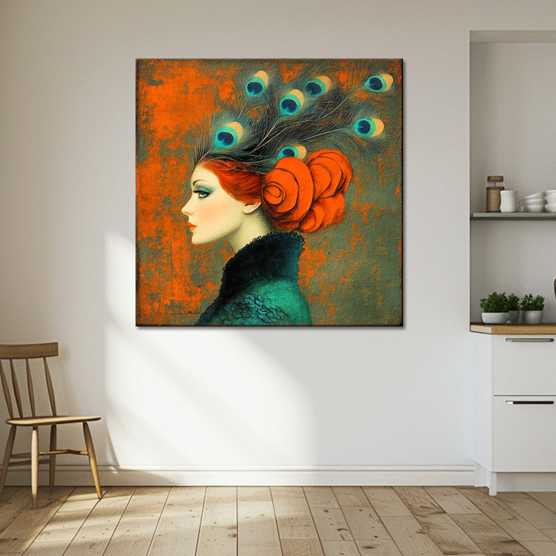 Frau mit Pfauenfedern Kunst