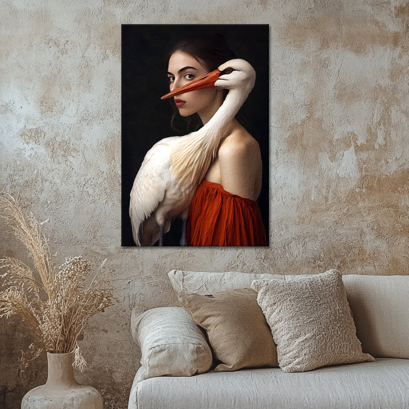 Gemälde Frau mit Storch III