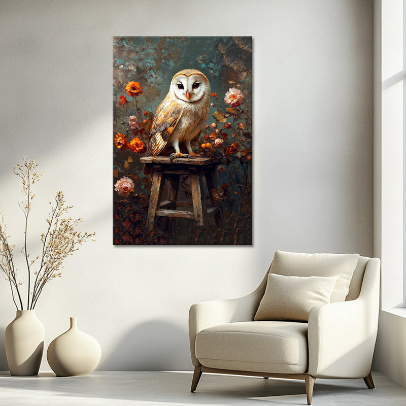 Vintage Uil schilderij