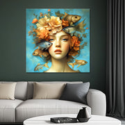 Vrouw met vissen schilderij III
