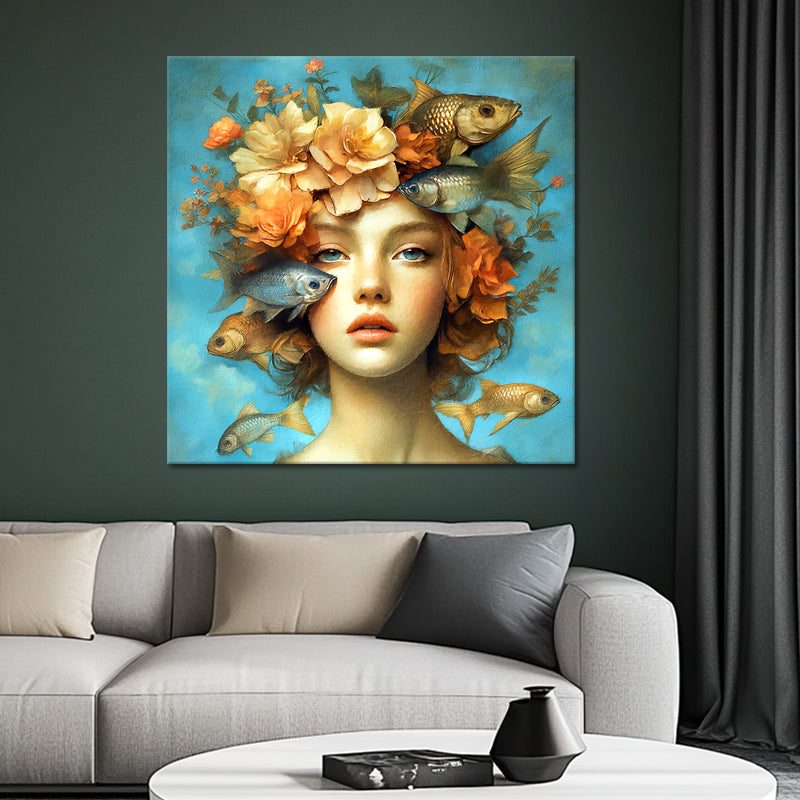 Vrouw met vissen schilderij III