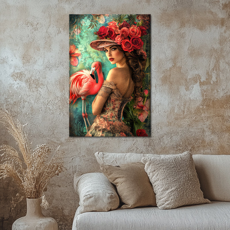 Schöne Frau mit Flamingo III