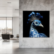 Pauw in delfts blauw