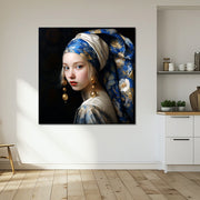 Vrouw in Delfts blauw sjaal