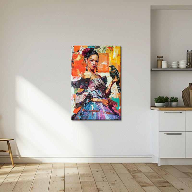 Frau mit Vogel in der Hand