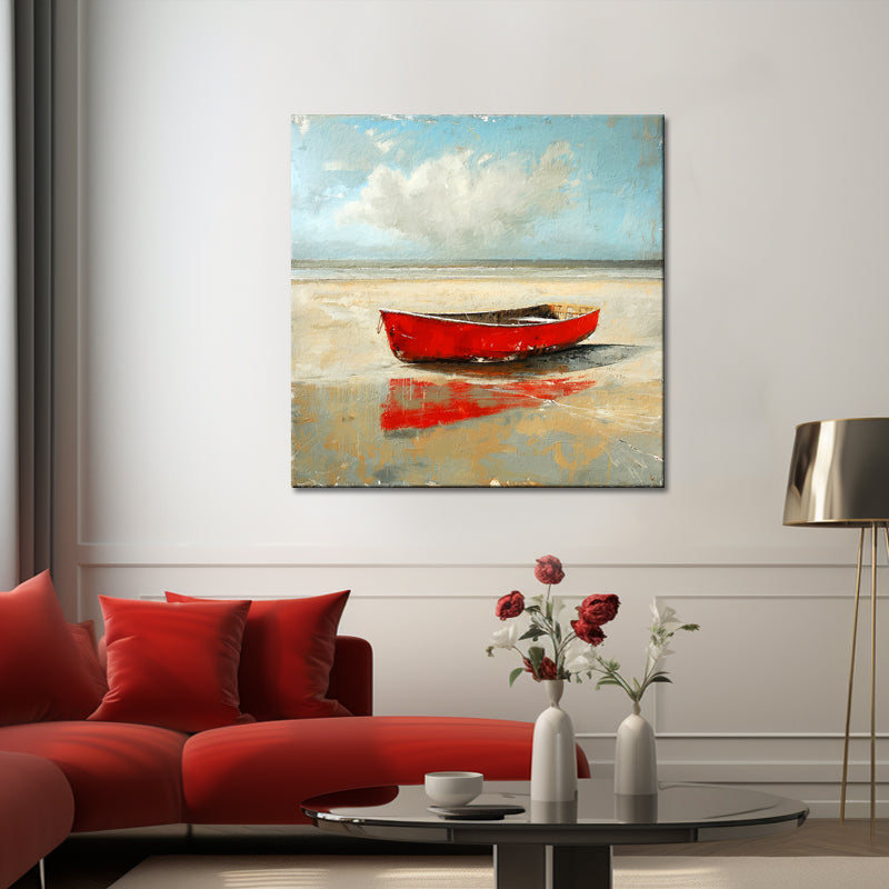 Rotes Boot am Strand
