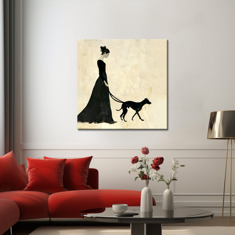 Vrouw met hond schilderij
