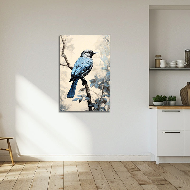 Blauwe vogel op een tak