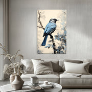 Blauwe vogel op een tak
