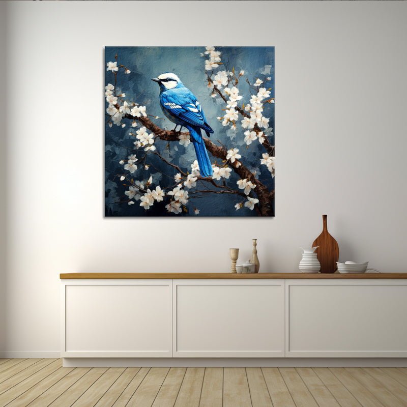 Vogel op tak met bloemen