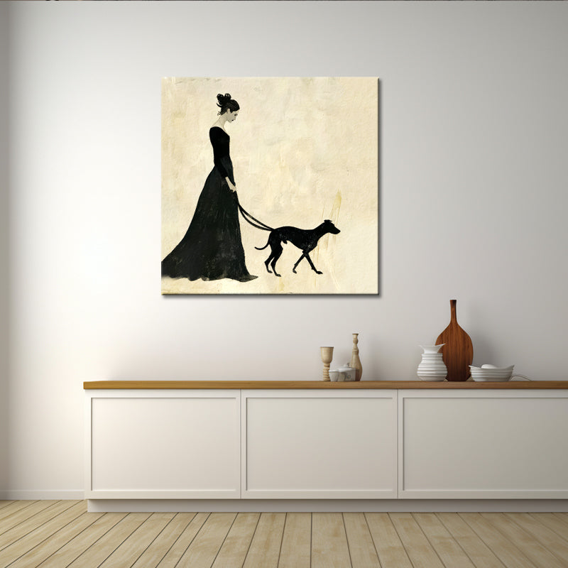 Vrouw met hond schilderij