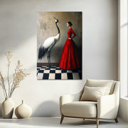 Vrouw met Kraanvogel schilderij
