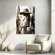 Vrouw met hoed schilderij