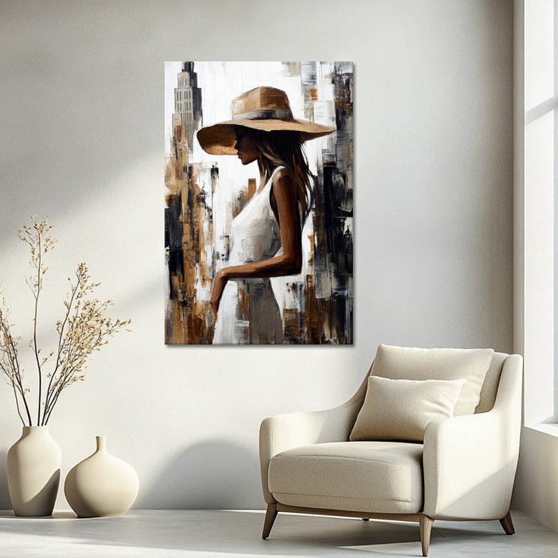 Vrouw met hoed schilderij