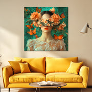 Vrouw met vlinders en bloemen