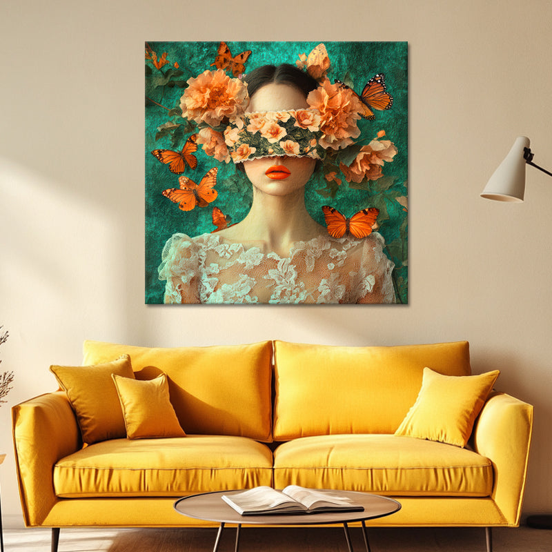 Vrouw met vlinders en bloemen