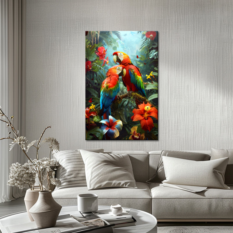 Schilderij twee papegaaien