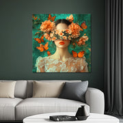 Vrouw met vlinders en bloemen