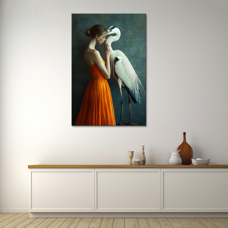 Vrouw met reiger kunst