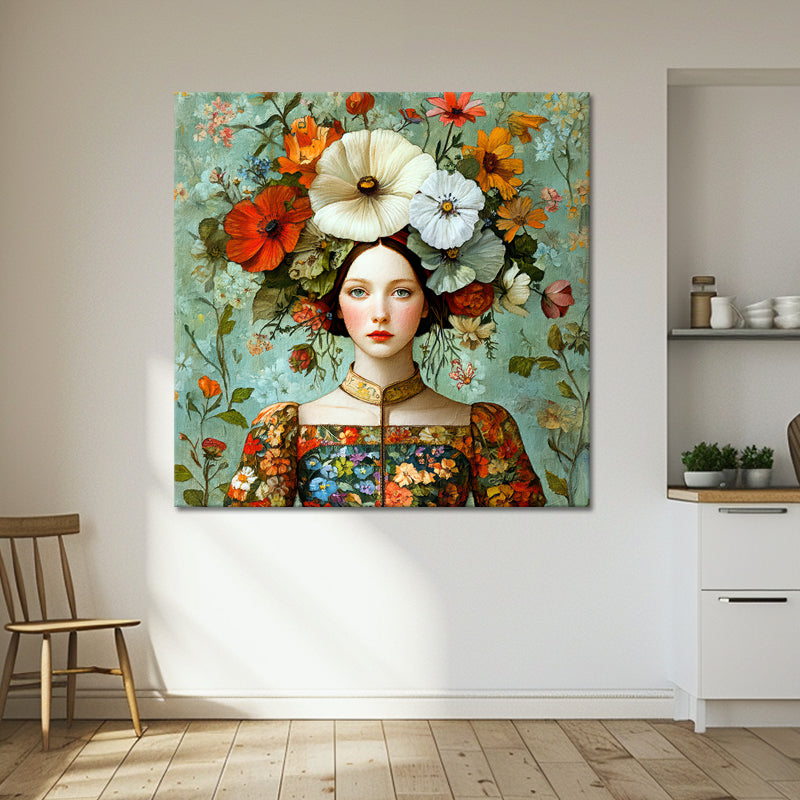 Vrouw met vintage bloemen
