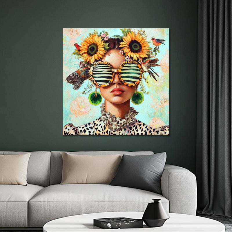 Frau mit Sonnenblumen