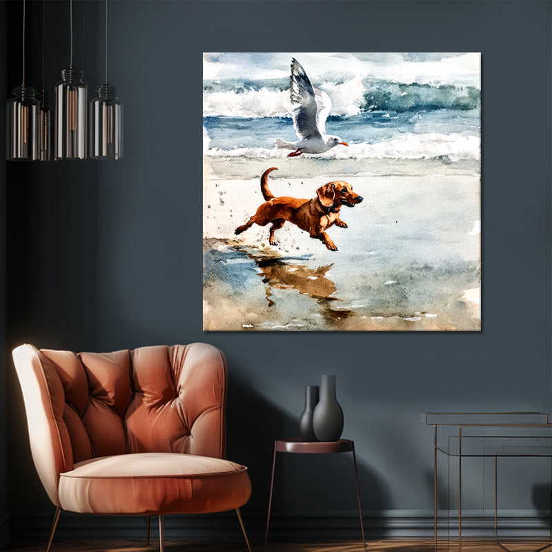Hond en zeemeeuw