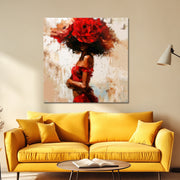 Vrouw met rode bloemen