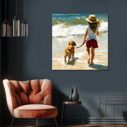 Meisje met hond op het strand