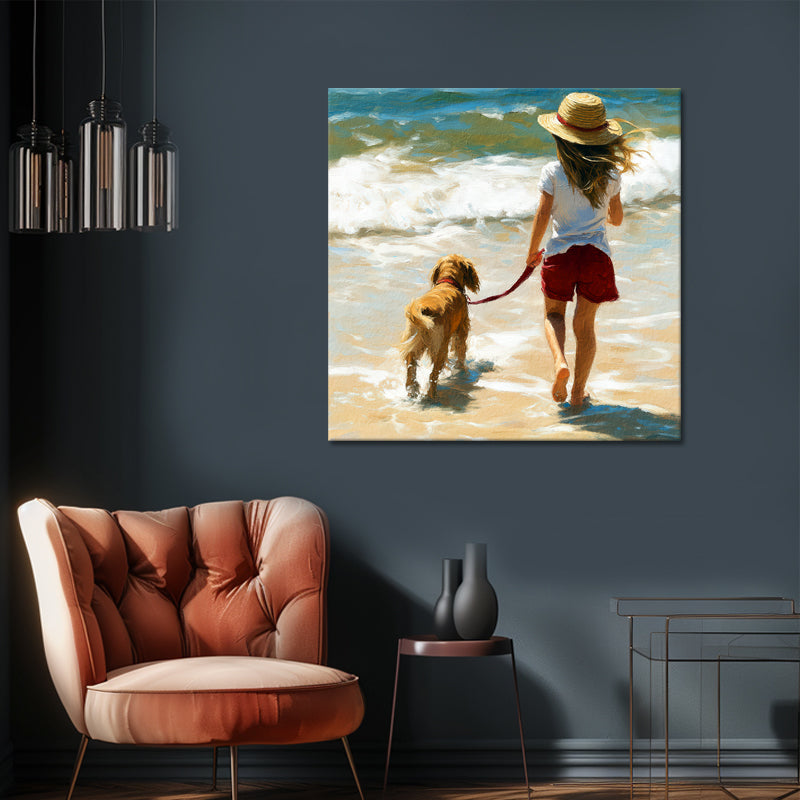 Meisje met hond op het strand