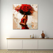 Vrouw met rode bloemen