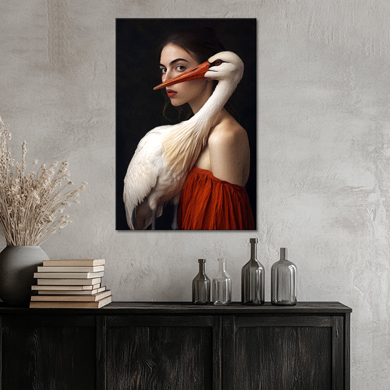 Gemälde Frau mit Storch III