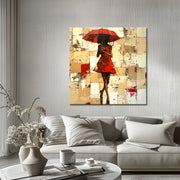 Frau mit rotem Regenschirm