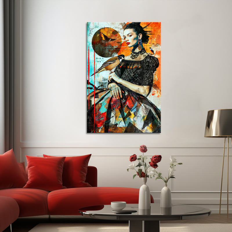 Collage Frau mit Vogel