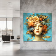 Vrouw met vissen schilderij III