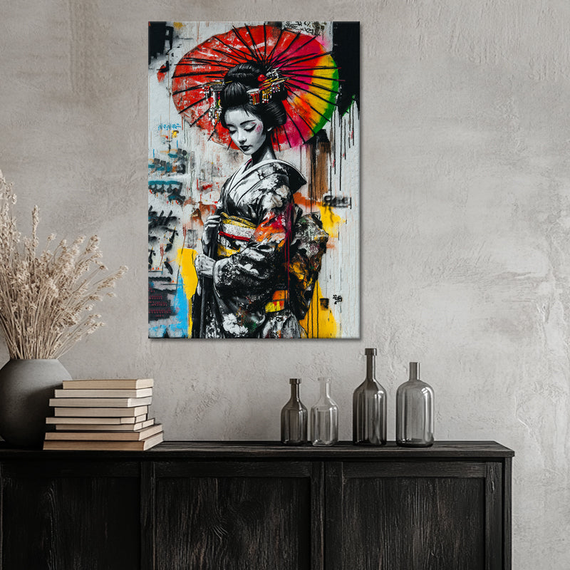 Graffiti asiatische Frau im Kimono