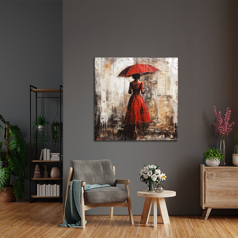 Frau mit rotem Regenschirm