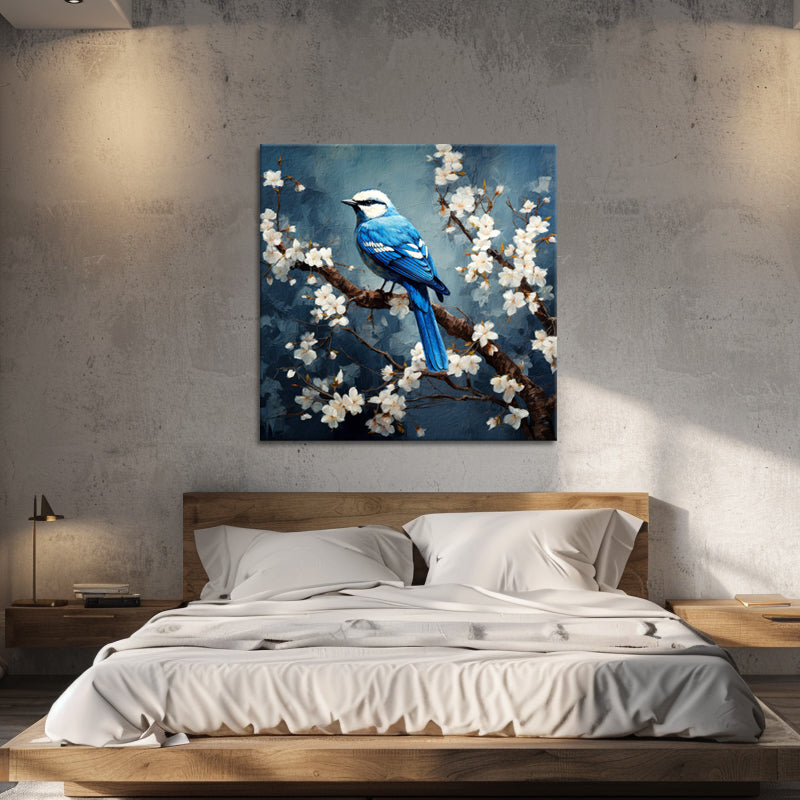 Vogel op tak met bloemen