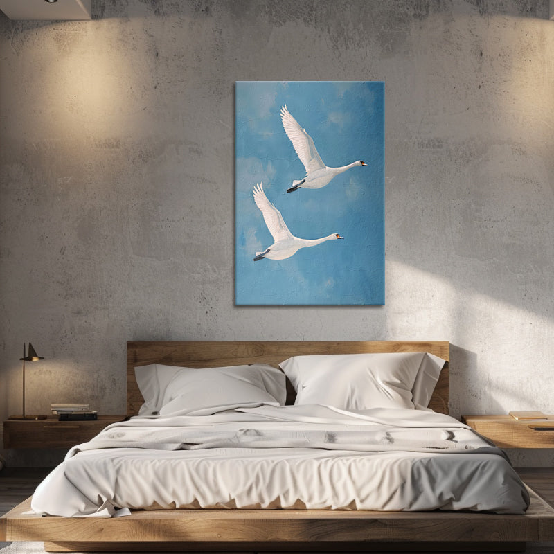 2 fliegende Schwäne