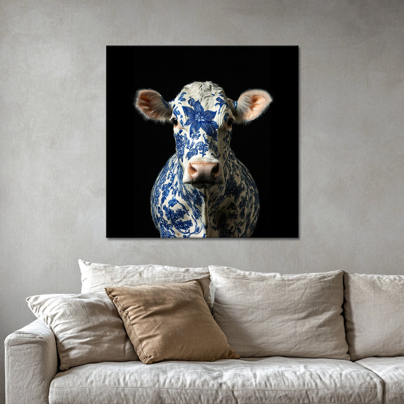 Koe in delfts blauw schilderij