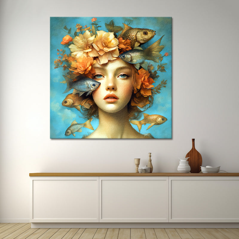 Vrouw met vissen schilderij III