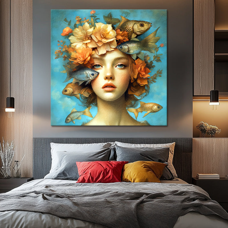 Vrouw met vissen schilderij III