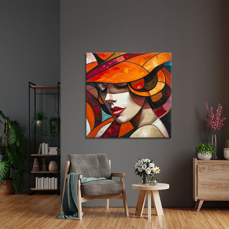 Vrouw met oranje hoed