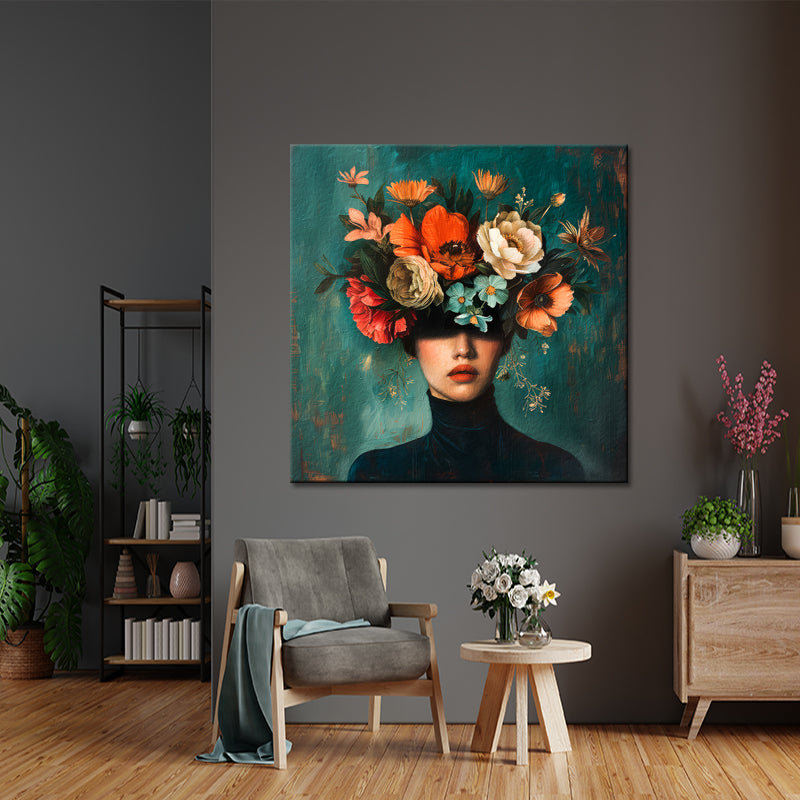 Schilderij Vrouw met bloemen