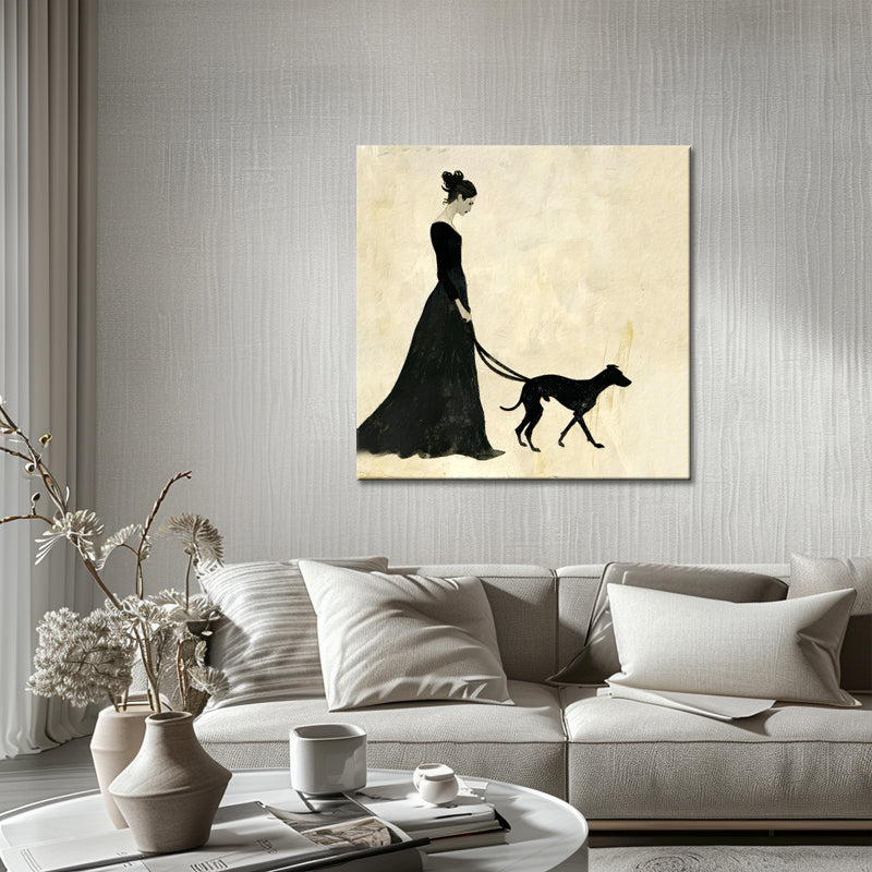 Vrouw met hond schilderij