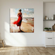 Vrouw in rode jurk